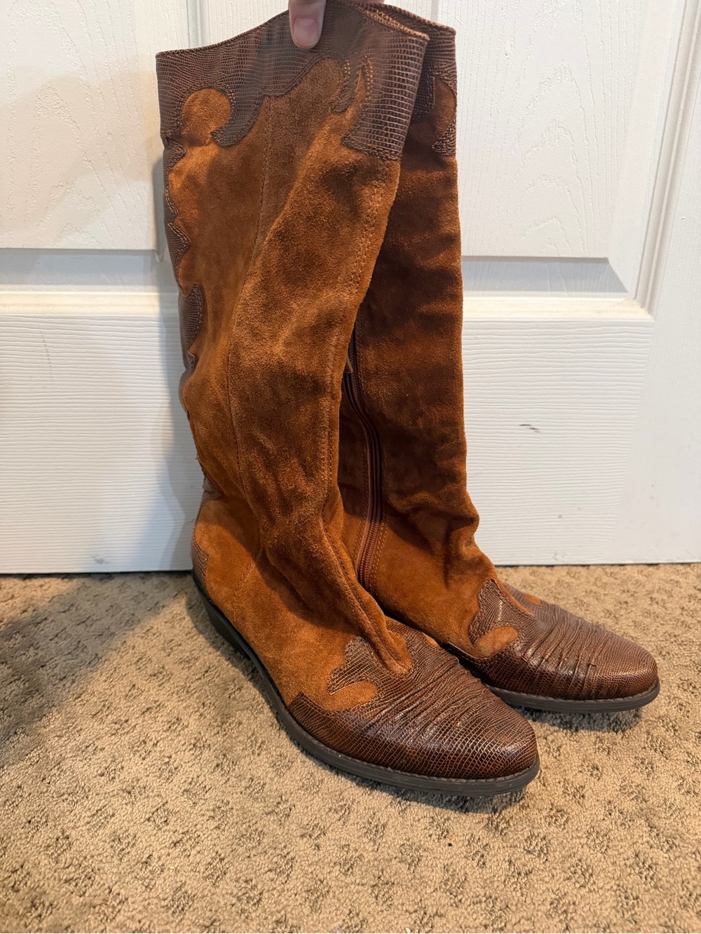 Franco Sarto Rust Brown Suede Western Knee Boots